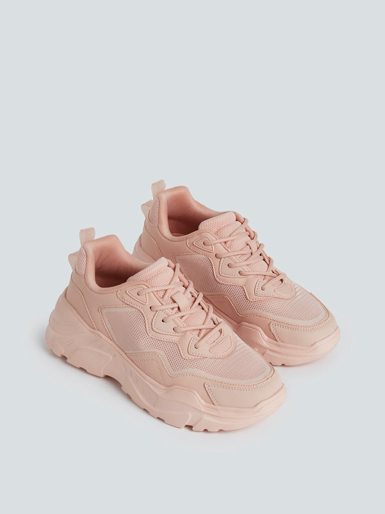 LUNA BLU Pink Chunky Mesh-Detailed Sneakers